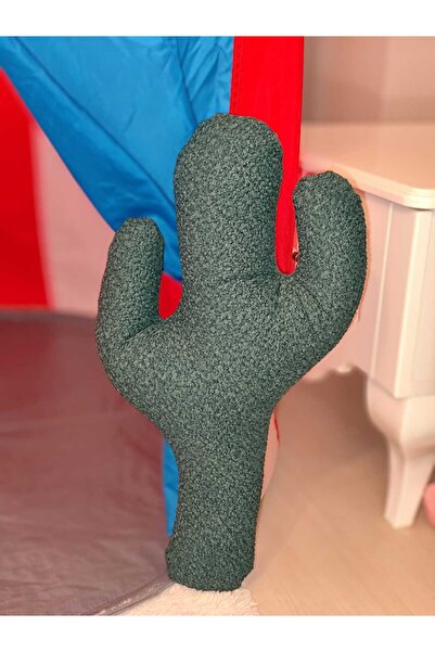 pufftable Peluş kaktüs yastık dekoratif kırlent PUFFY kumaş 50 cm yeşil renk