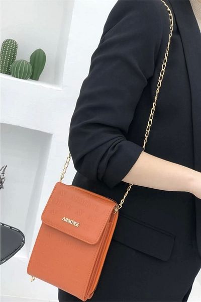 Armine Geanta de dama Orange Laser - Geanta de umar rochie de seara cu curea cu lant 266