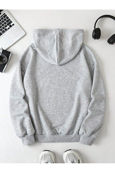 Demacia Women's Gray California Bear Printed Hooded Hoodie Sweatshirt