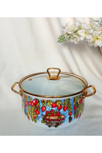 EBRULİEMAYE Pomegranate Enamel Luxury Pot 24 cm Diameter 5 Liter Milk Yogurt Soup Pot