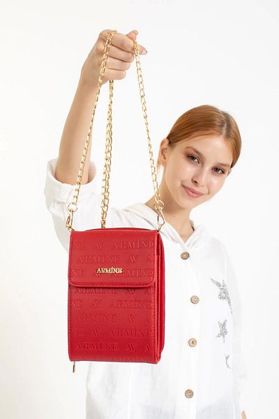 Armine Red Laser Cut Chain Strap Women's Evening Dress Shoulder Bag - 266