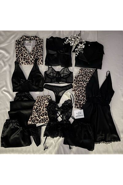 MH Moony Homewears Set de lenjerie de corp din satin cu ghepard, 14 piese, pijamale din viscoză