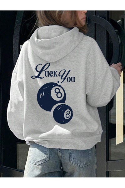 PALPİTO Ženska siva majica sa kapuljačom Luck You Štampano Sa kapuljačom