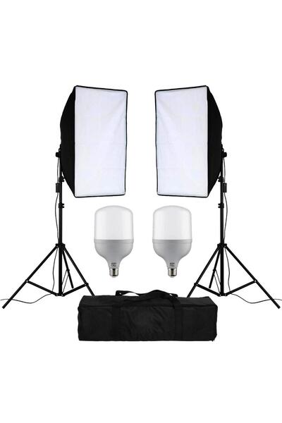 cazipshop 50x70 Softbox Güçlü Led Ampullü Youtube Video ve Fotoğraf 2li Softbox Sürekli Işık Seti