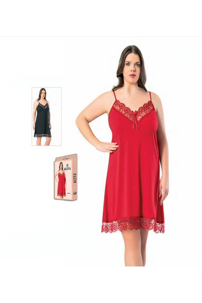Fily Giyim KOTA DANTELLİ BÜYÜK BEDEN GECELİK (KÜLOT HEDİYELİ)