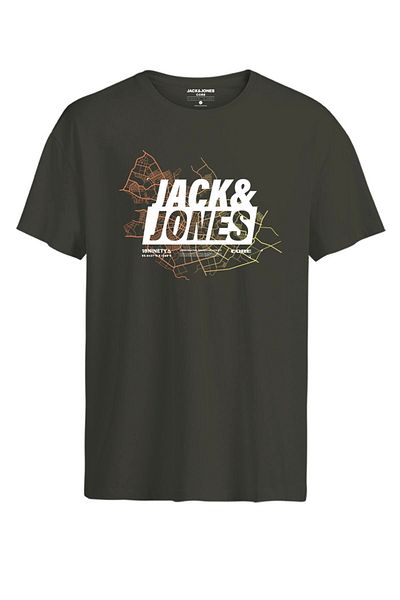 Jack & Jones Crew Neck Chest Printed T-Shirt - Map