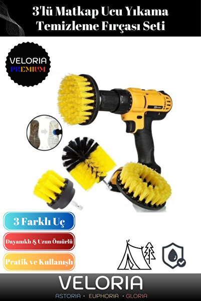 Genel Markalar Premium Seri Banyo Duşakabin Küvet Araba Koltuk Yıkama 3'lü Matkap Ucu Temizleme Fırçası Seti