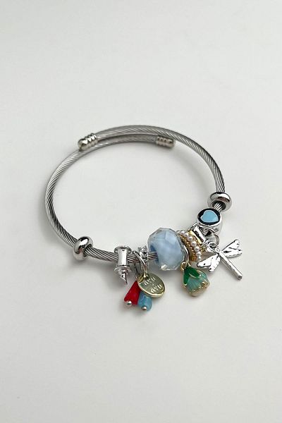 Modex Dragonfly Pearl Detail Steel Figured Spring Bracelet