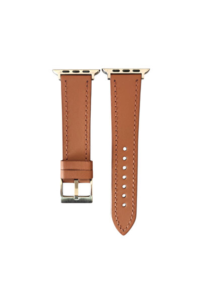 FirstModel Apple Watch ( Seri 10 - 46 mm Uyumlu) Hakiki Deri Kordon Taba 2