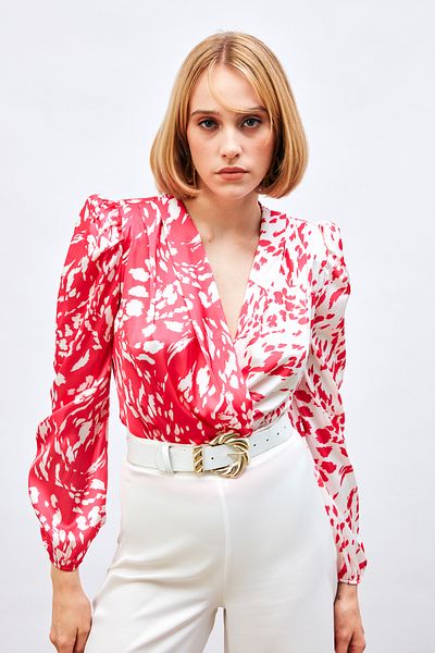 Sateen Bluză body cu model dublu piept - fucsia
