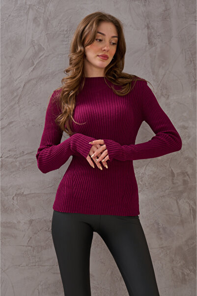SHUGAA Bluză de damă, elastică, îmbrățișată cu nervuri, ocazională, roșie claret