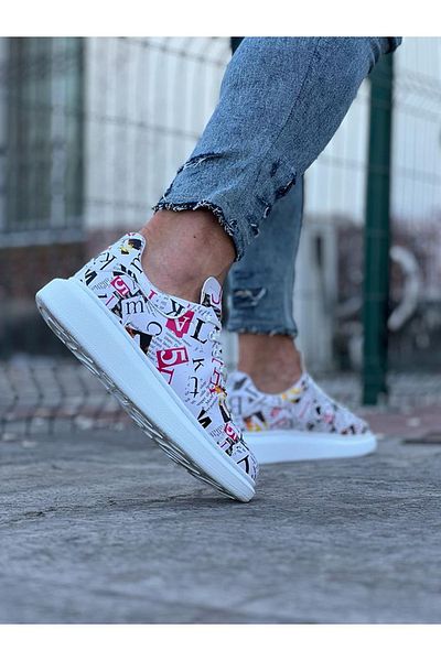 Norn Fashion Wagoon Wg501 Magazine Patterned Painted Men's Casual Shoes
