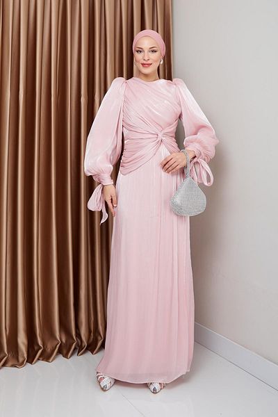 Olcay Yoryo-Abendkleid aus Seide mit Volant- und Schleifendetail, Ärmel- und Mundschnürung, PUDRA 1224