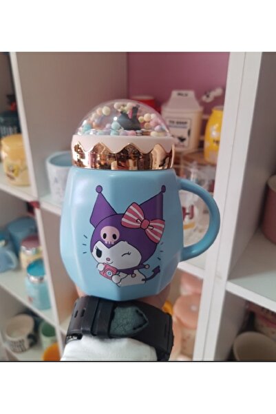 hediyeconcepti 500ml Sevimli Sanrio Kawai Kuromi Seramik Kapaklı Kaşıklı Kupa...