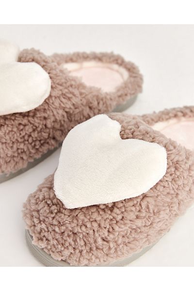 Chirpy Heart - Heart Figured Brown Women's House Slippers