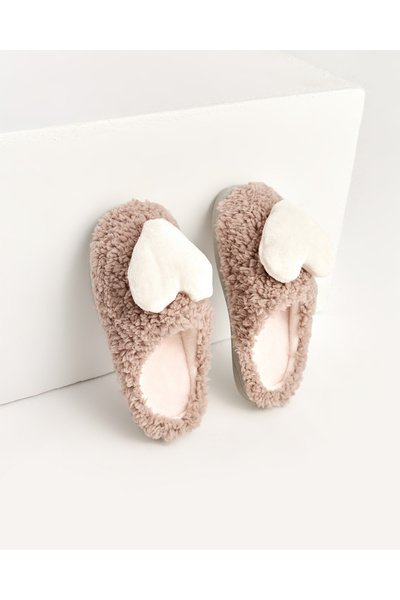 Chirpy Καρδιά - Καφέ Γυναικείες Παντόφλες Σπιτιού με Φιγούρα Καρδιάς