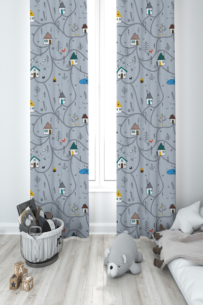 MEKTA HOME СТАЯ ЗА БЕБЕШКИ И ДЕТСКИ СТАНИ Малки къщички и пътен мотив 2-панел...