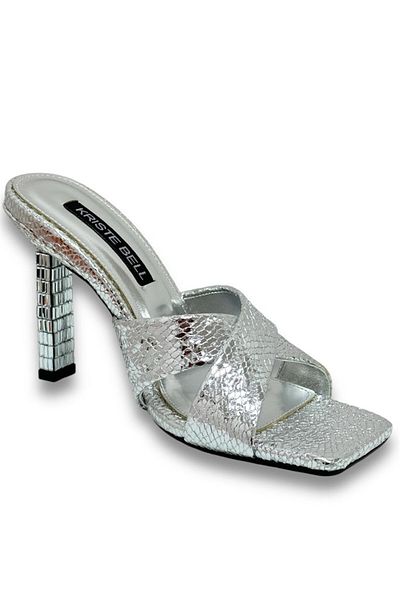 KRISTE BELL Crocodile Silver Stone Snake Patterned Banded Women's Heeled Slippers