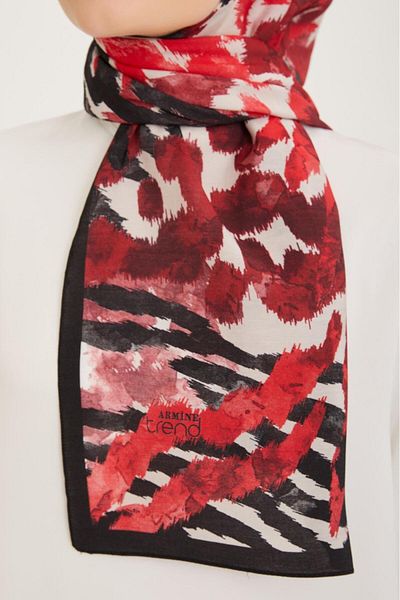 Armine Brush Pattern Red-Black Modal Shawl 6318-03