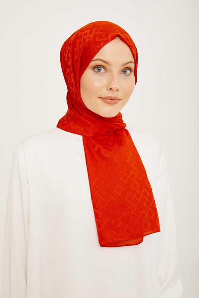 Armine Trend Jan Jan Orange Geometric Pattern Jacquard Shawl 5-21219