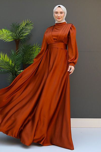 GİZ AGİYİM Milanda Hijab Βραδινό Φόρεμα Κανέλα