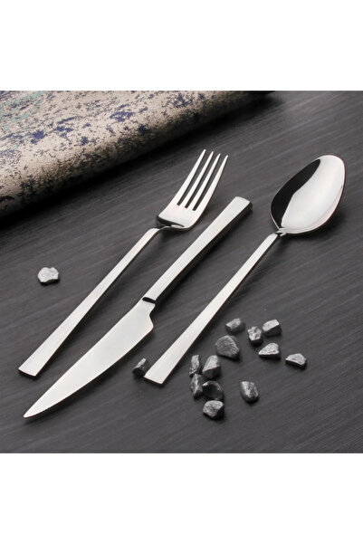 DMR LİFE Forever 72 Piece 12 Person Simple Model Spoon Cutlery Set (Silver)