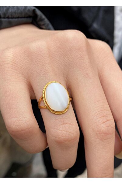 Bayar Gold 14 Ayar Altın Sedef Taşlı Oval Yüzük