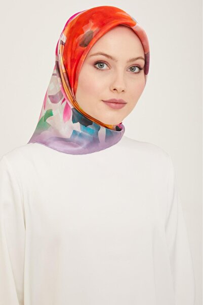 Armine Eșarfă din mătase Tivil cu model de flori batik liliac 9103 - 51