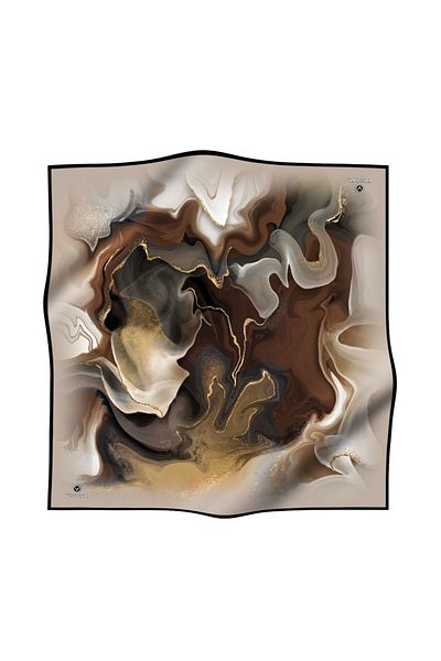 Vissona 90x90 Mătase Tie Dye Motivată - Eșarfă din twill de culoare maro și bej: Cusut manual