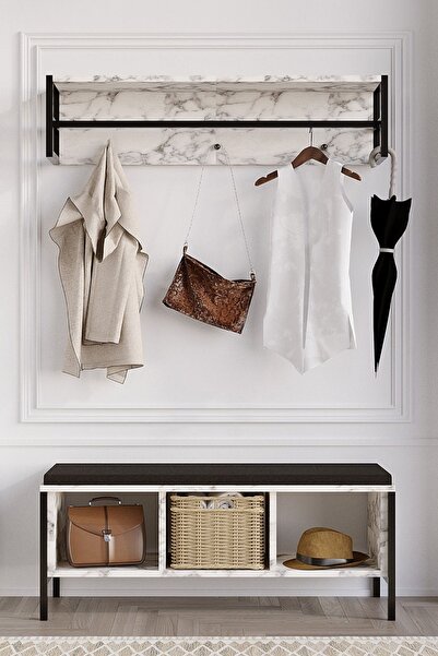 DECORMET SHANA AYAKKABILIK MERMER DESENLİ PUFLU ASKILIKLI GİRİŞ MOBİLYASI