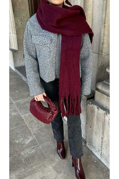 MutluBiDünya Imported Puffy Cherry Color Scarf Shawl Shoulder Shawl