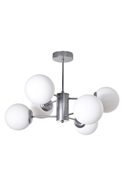 Modavize Seul Modern Tasarım Salon Yemek Odası Mutfak Gri Renk Beyaz Camlı Sarkıt 6 Lı Avize