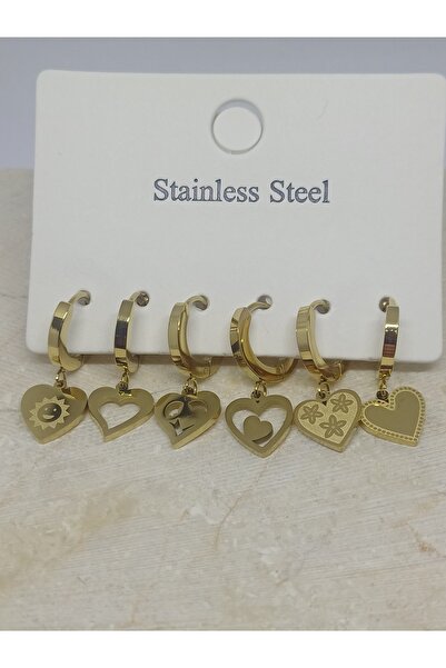 nilüfer takı tasarım KALP,GÜLÜCÜK FİGÜRLÜ L316 PASLANMAZ 6LI ÇELİK KÜPE