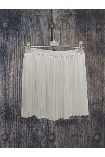 Puane Ecru Shirt and Skirt Set for Women - Pleated Tops, Elastic Waist Lengthening, 40002