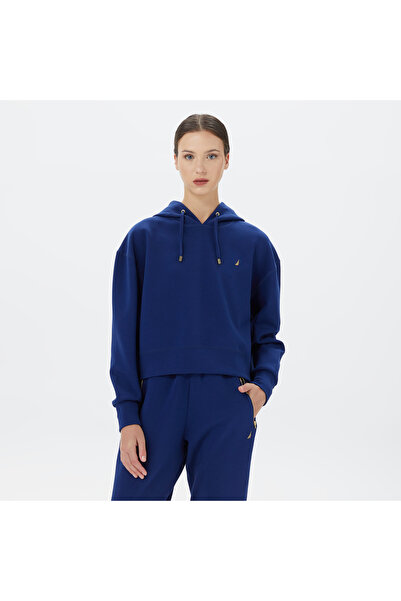 Nautica Kadın Mavi Relaxed Fit Kapüşonlu Sweatshirt