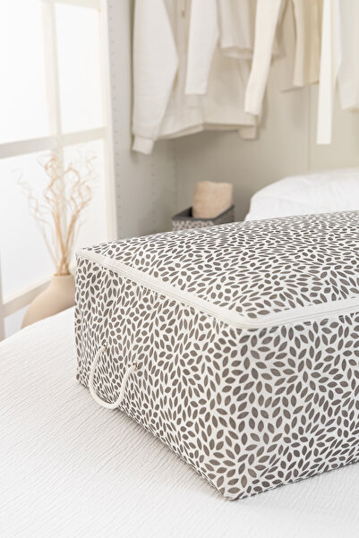 REKHOME 3'lü Büyük Boy Gri Yaprak Baskılı Baza Altı Yastık Yorgan Kazak Hurcu / 62x46x22