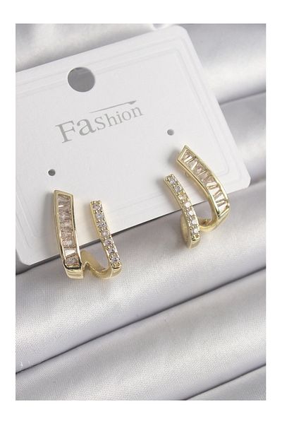 Clariss Brass Gold Color Zircon Stone Women's Earrings