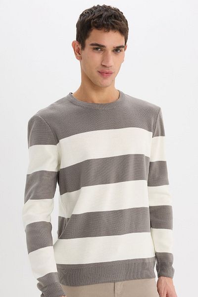 DeFacto Standard Fit Crew Neck Striped Knitwear Sweater D1968Ax24Au
