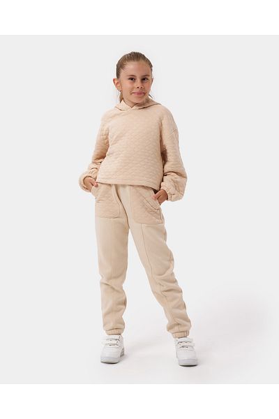 Minipodyum Girl's Hooded Unprinted Quilted Sweatshirt Tracksuit Set