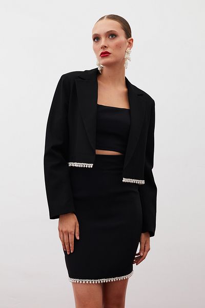 Sateen سترة سوداء قصيرة - مع إكسسوارات