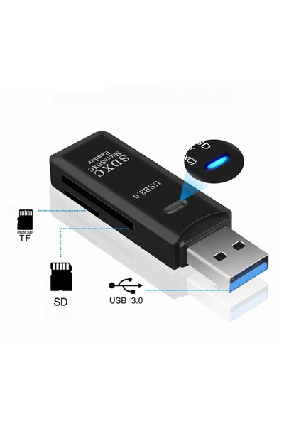 Techmi 2in1 USB 3.0 Micro SD Hafıza Kartı - TF Kart Okuyucu HUB Adaptör Veri Aktarıcı