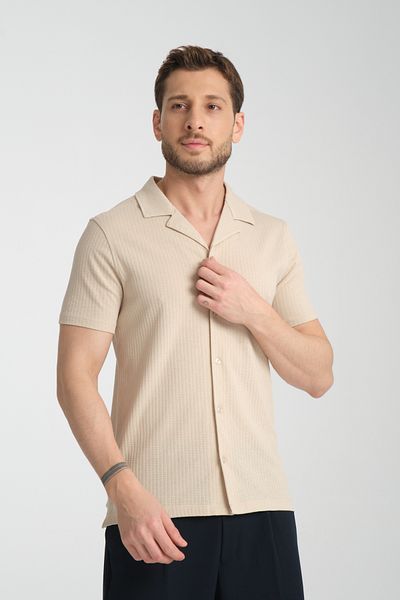 Frappoli Мъжка спортна риза Waffle - Slim Fit, къс ръкав, джоб, стандартна кройка