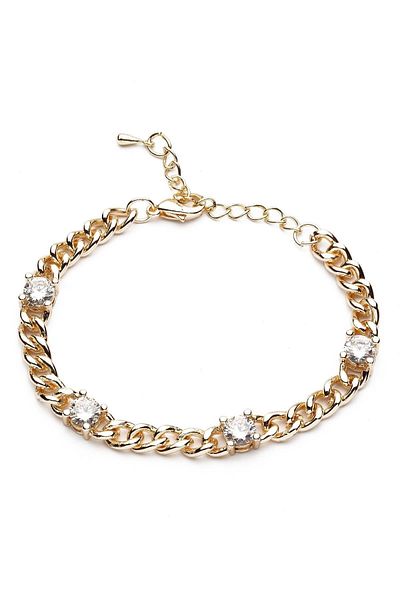 Modex Gold Color Single Stone Chain Bracelet (18cm)
