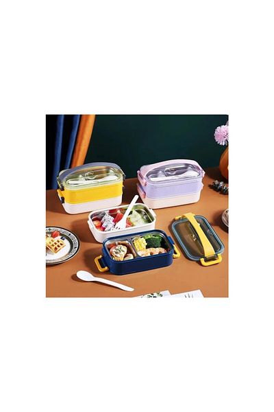 Vagonlife Stainless Double Layer Steel Food Box - Lunch Box Navy Blue-Cream Storage Container