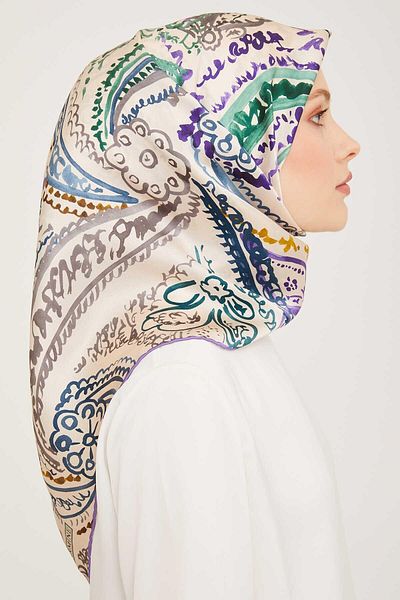 Armine Green Vintage Patterned Tivil Silk Scarf 9037-50