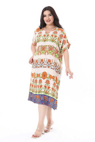 Şans Rochie din viscoză colorată cu decolteu în V de mărime mare - mânecă scurtă 65N38198