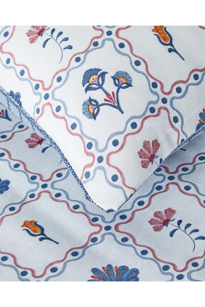 English Home Ornate Fancy Cotton Single Duvet Cover Set 160X220 cm Blue