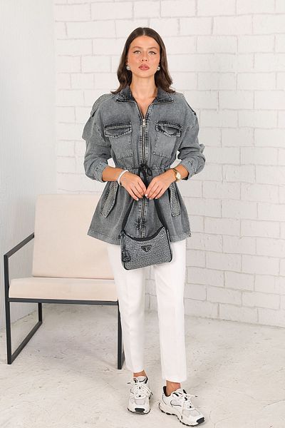 Melike Tatar Anthracite Jeans Jacket with Stone Detail - 32-4003-1