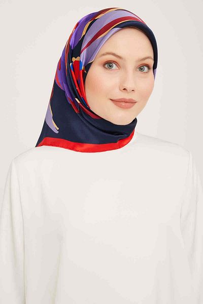 Armine Μπλε-κόκκινο λουλουδάτο μοτίβο Tivil Silk Scarf 9042-31