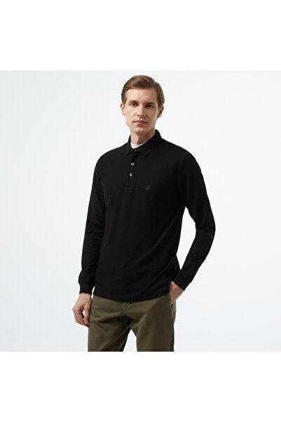 Nautica Erkek Siyah Slim Fit Uzun Kollu Polo Yaka T-shirt